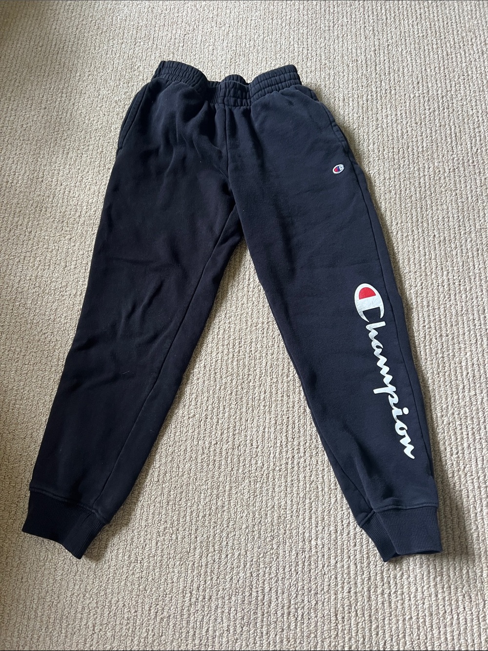 Champion Black Jogger Sweatpants with White & Red Logo